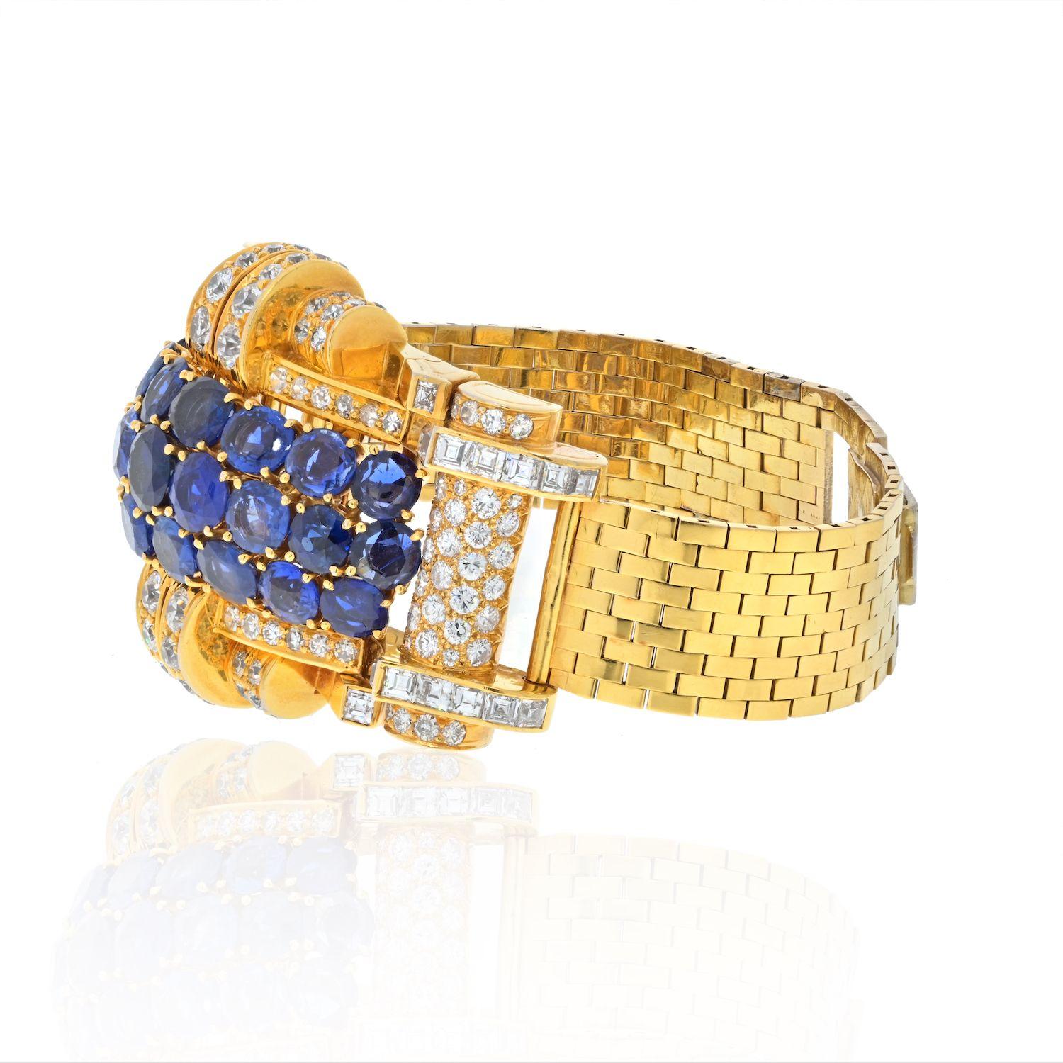 Armband aus 18 Karat Gelbgold mit Diamanten und Saphiren, 1950er Jahre (Moderne)