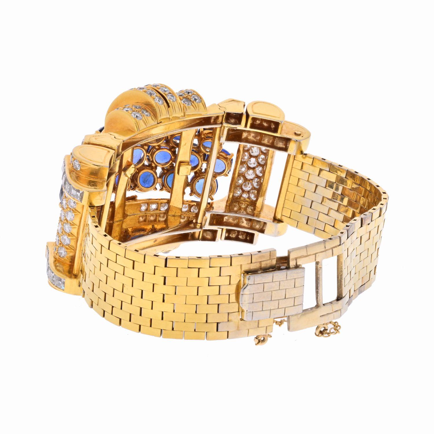 Armband aus 18 Karat Gelbgold mit Diamanten und Saphiren, 1950er Jahre (Rundschliff)