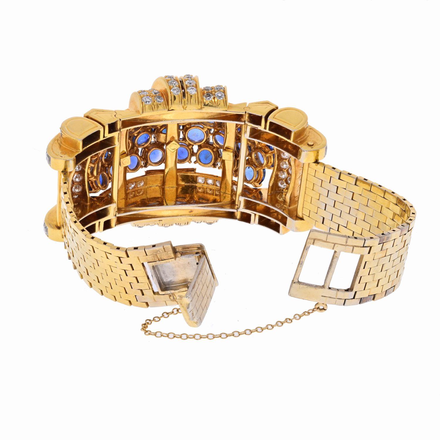 Armband aus 18 Karat Gelbgold mit Diamanten und Saphiren, 1950er Jahre im Zustand „Hervorragend“ in New York, NY