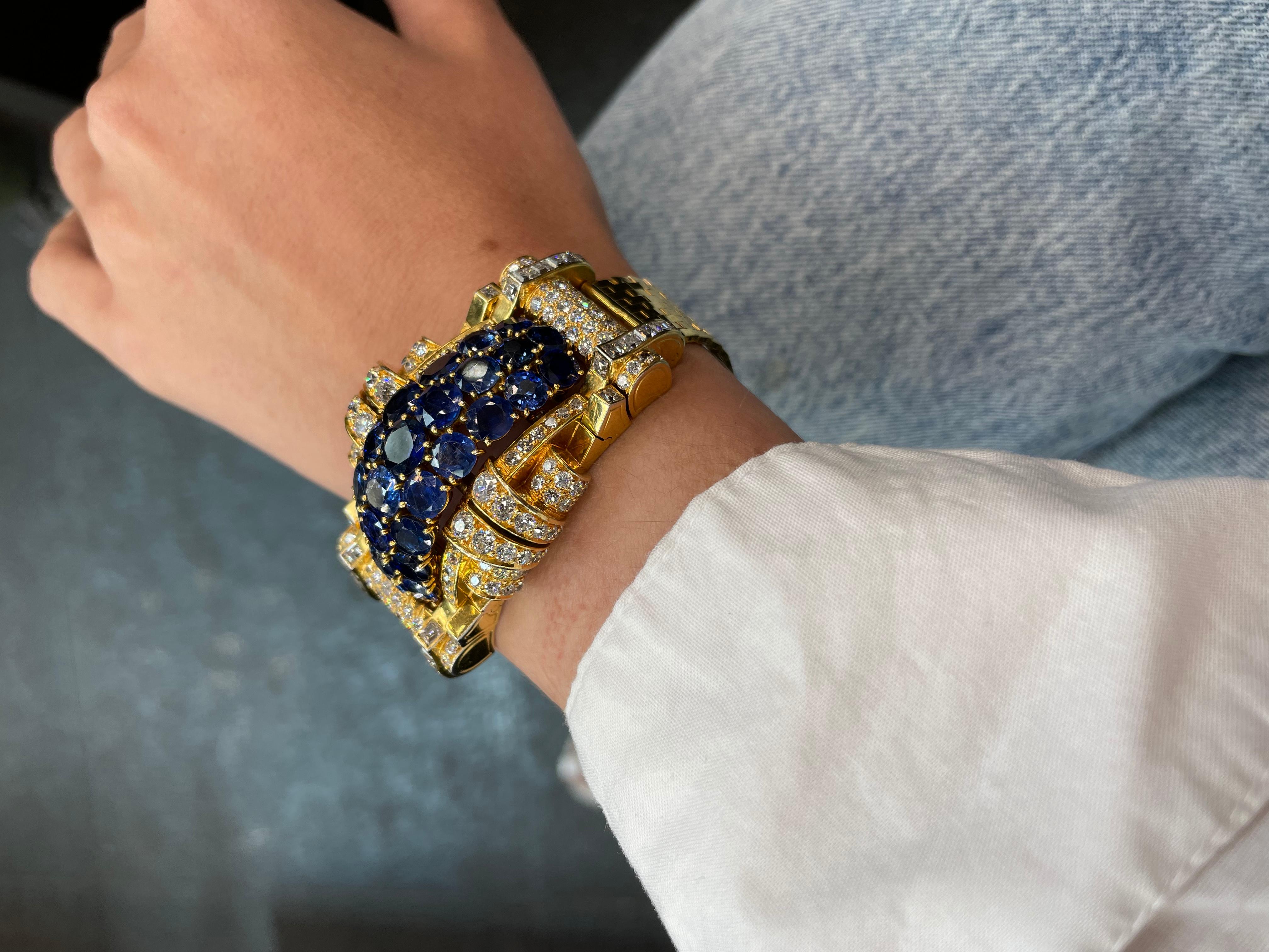 Armband aus 18 Karat Gelbgold mit Diamanten und Saphiren, 1950er Jahre 1