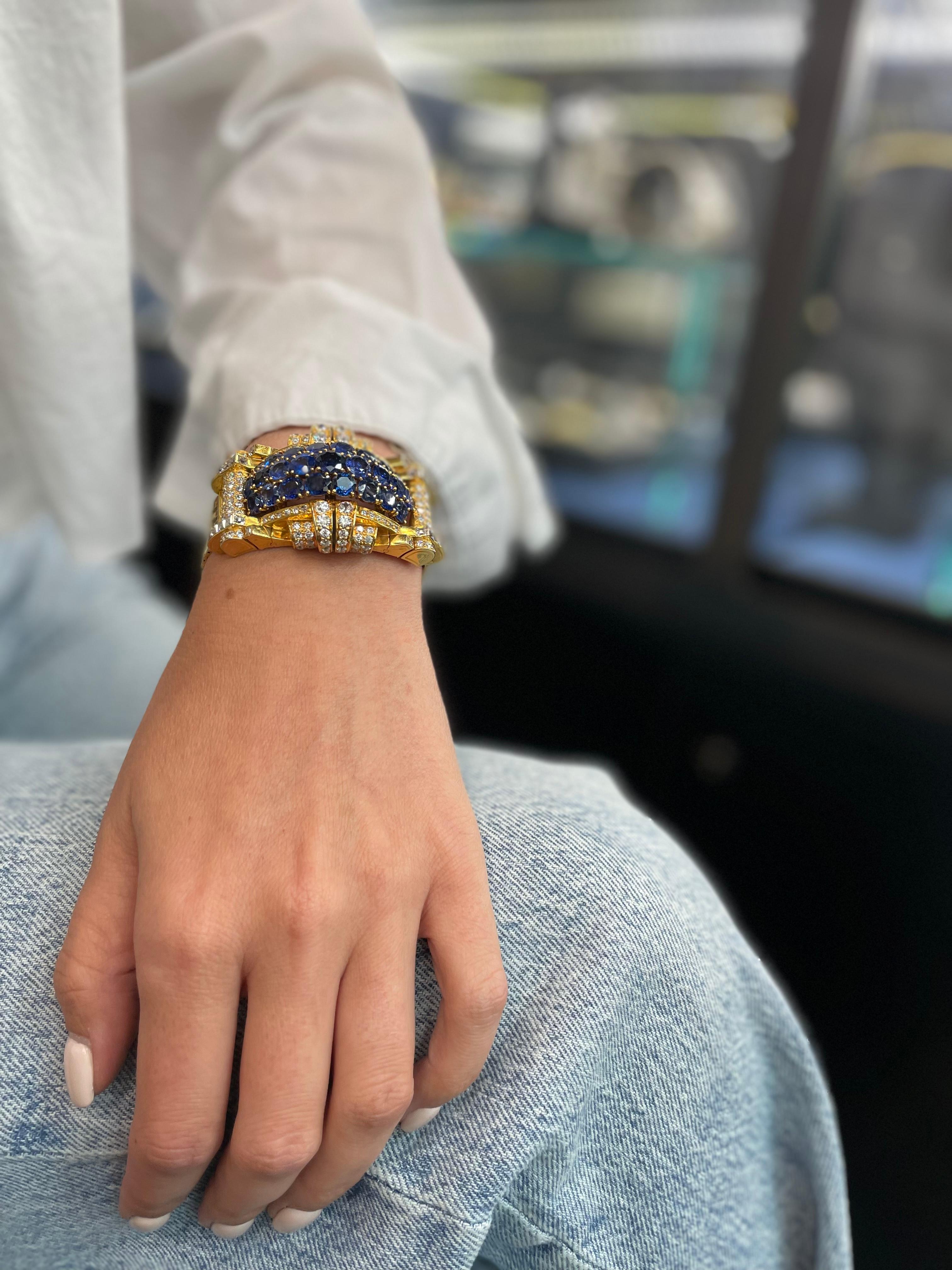 Armband aus 18 Karat Gelbgold mit Diamanten und Saphiren, 1950er Jahre 2