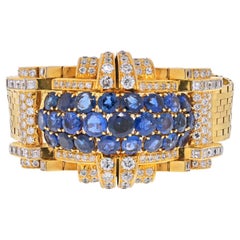 18K Yellow Gold 1950's Diamond and Sapphire Bracelet