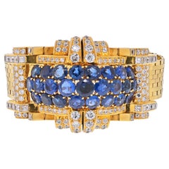 Vintage 18K Yellow Gold 1950's Diamond and Sapphire Bracelet