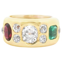 Or jaune 18k 1950s Emerald Ruby & Diamond Ring Emerald Colombian Minor AGL