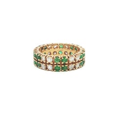18k Yellow Gold 1.95ctw Emerald Diamond 2 Row 5.9mm Wide Eternity Band Ring