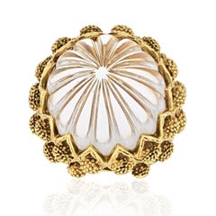18K Yellow Gold 1970's Large Statement Carved Crystal Ring