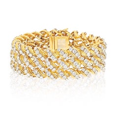 18k Yellow Gold 1970s Multirow Diamond Bracelet