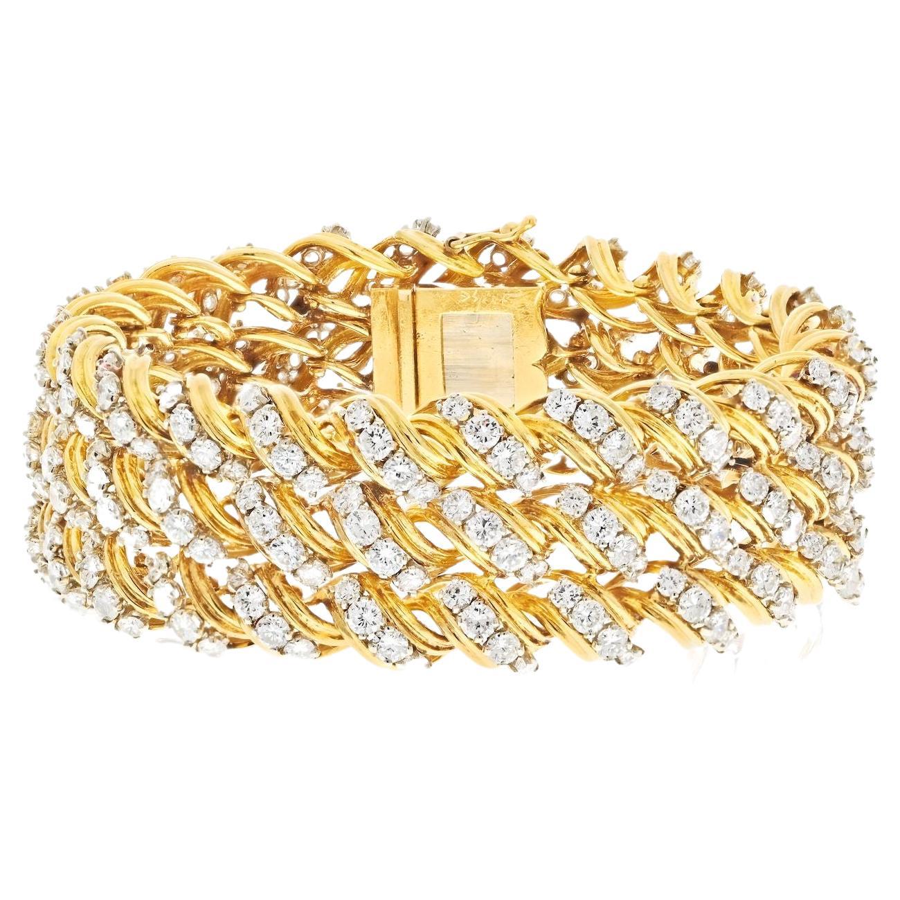 18k Yellow Gold 1970s Multirow Diamond Bracelet