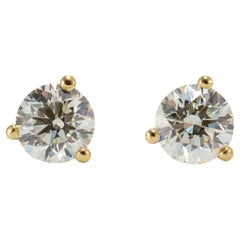 Orecchini in oro giallo 18 carati con diamante GIA da 1 carato e 3 punte, con montatura Martini