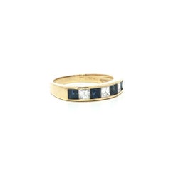 18k Yellow Gold 1ctw Alternating Square Step Channel Sapphire Diamond Band Ring