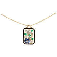 Collana per cani in oro giallo 18K con zaffiro e smeraldo trattati con diamanti da 2 1/3 Cttw