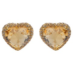 18K Yellow Gold 2/3 Carat Brown Diamonds and Yellow Citrine Halo Stud Earring
