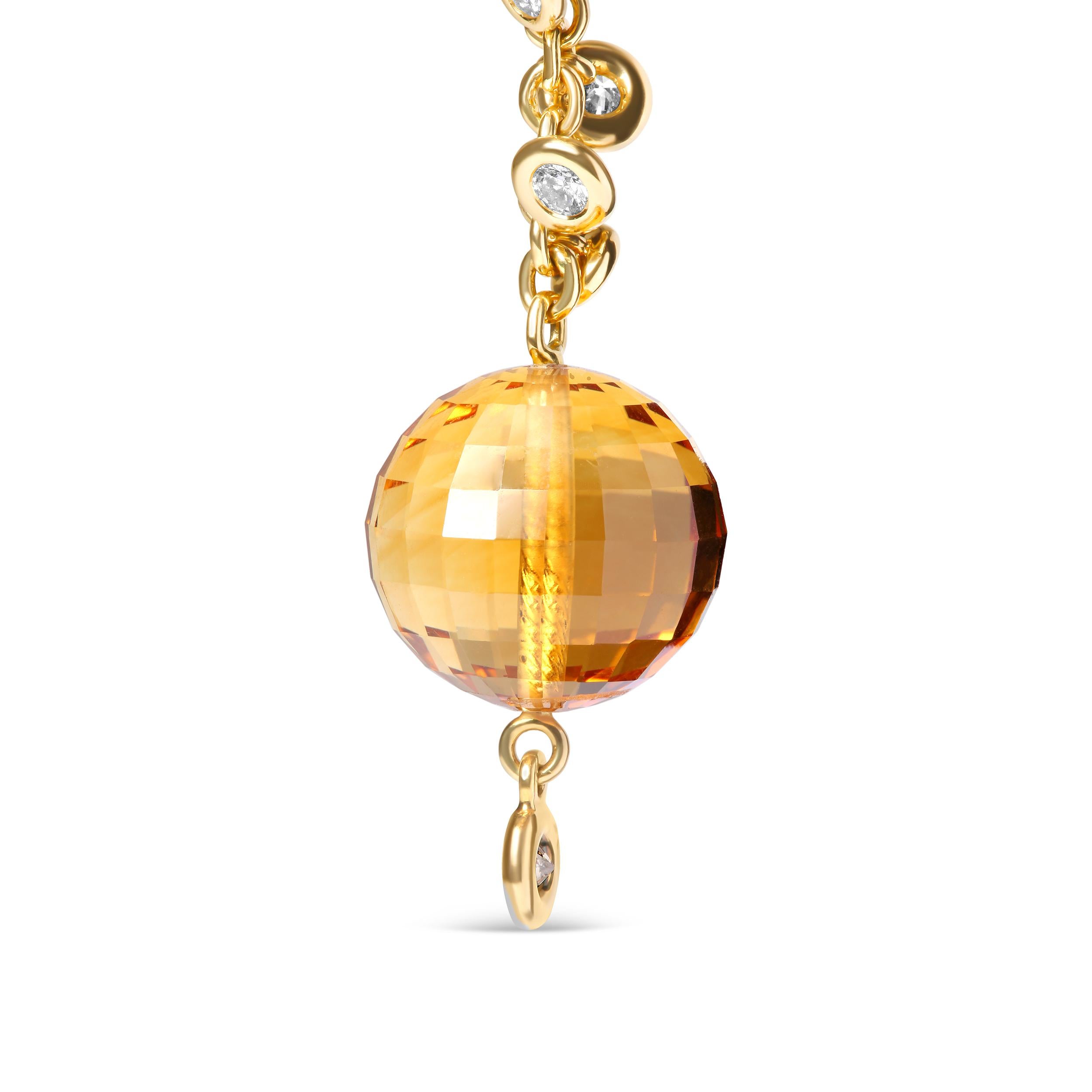 Round Cut 18K Yellow Gold 2/3 Cttw Diamond and Yellow Citrine Gemstone Dangle Stud Earring For Sale