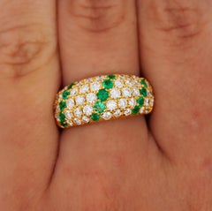 18K Yellow Gold 2 Carat Emerald and Diamond Band Ring