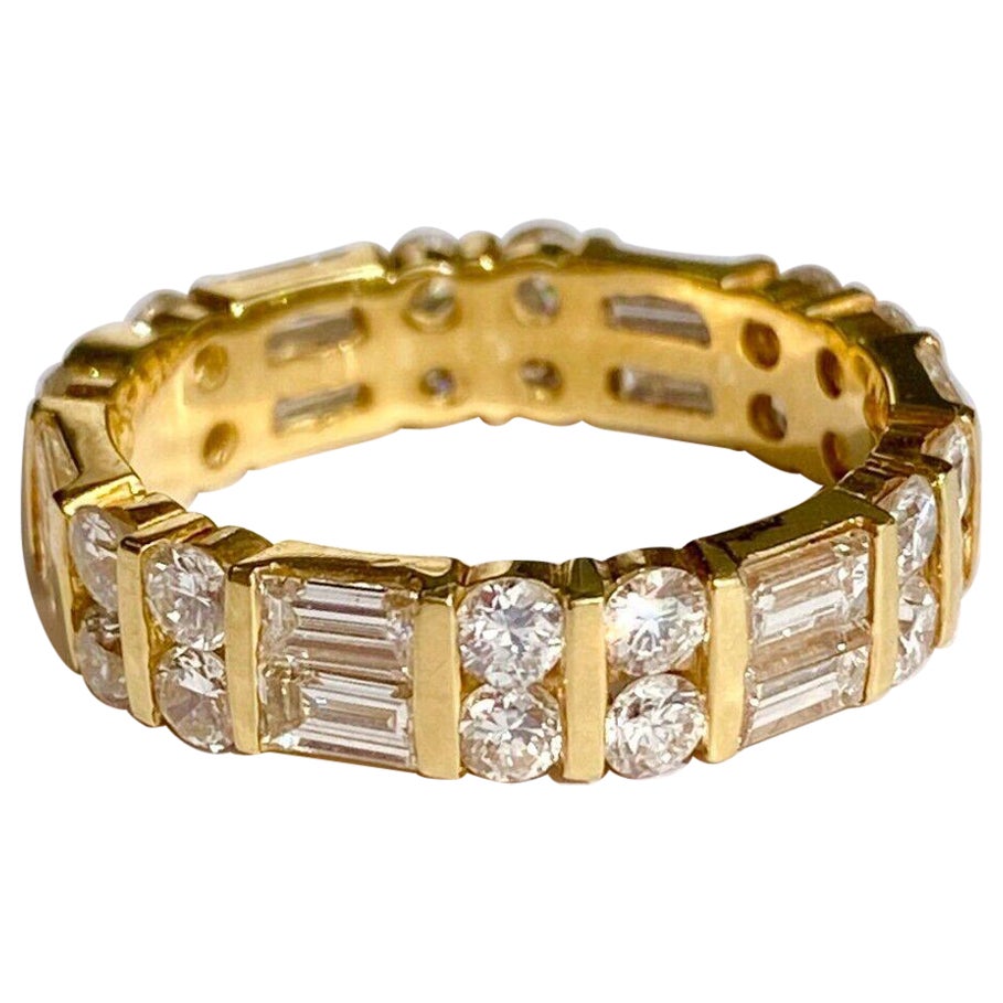 Anello da sposa in oro giallo 18 carati a 2 file di diamanti per l'eternità, impilabile