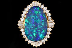 18 Karat Yellow Gold 20 Carat Black Opal and Diamond Cocktail Ring