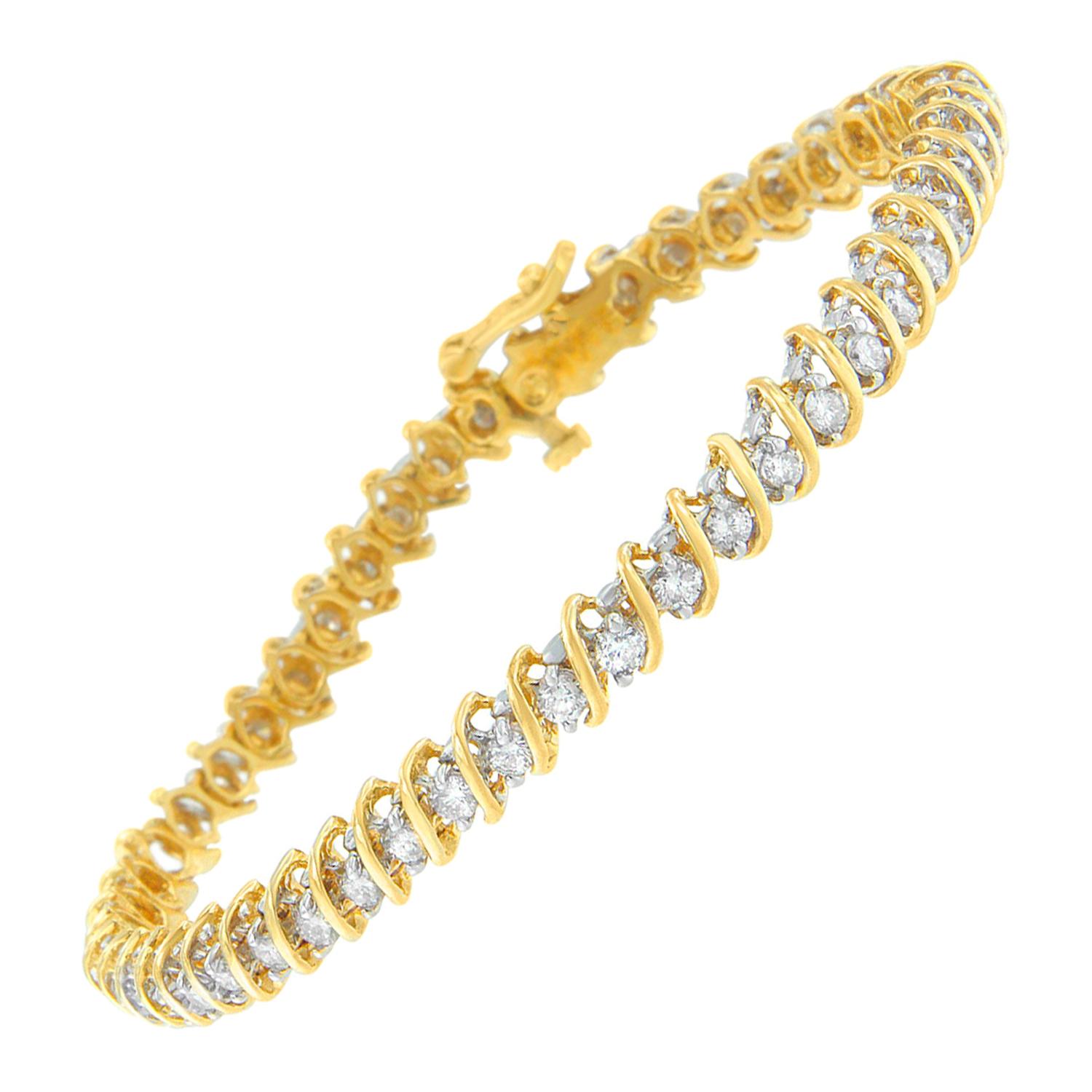 18K Yellow Gold 2.0 Carat Diamond Spiral Link Bracelet For Sale