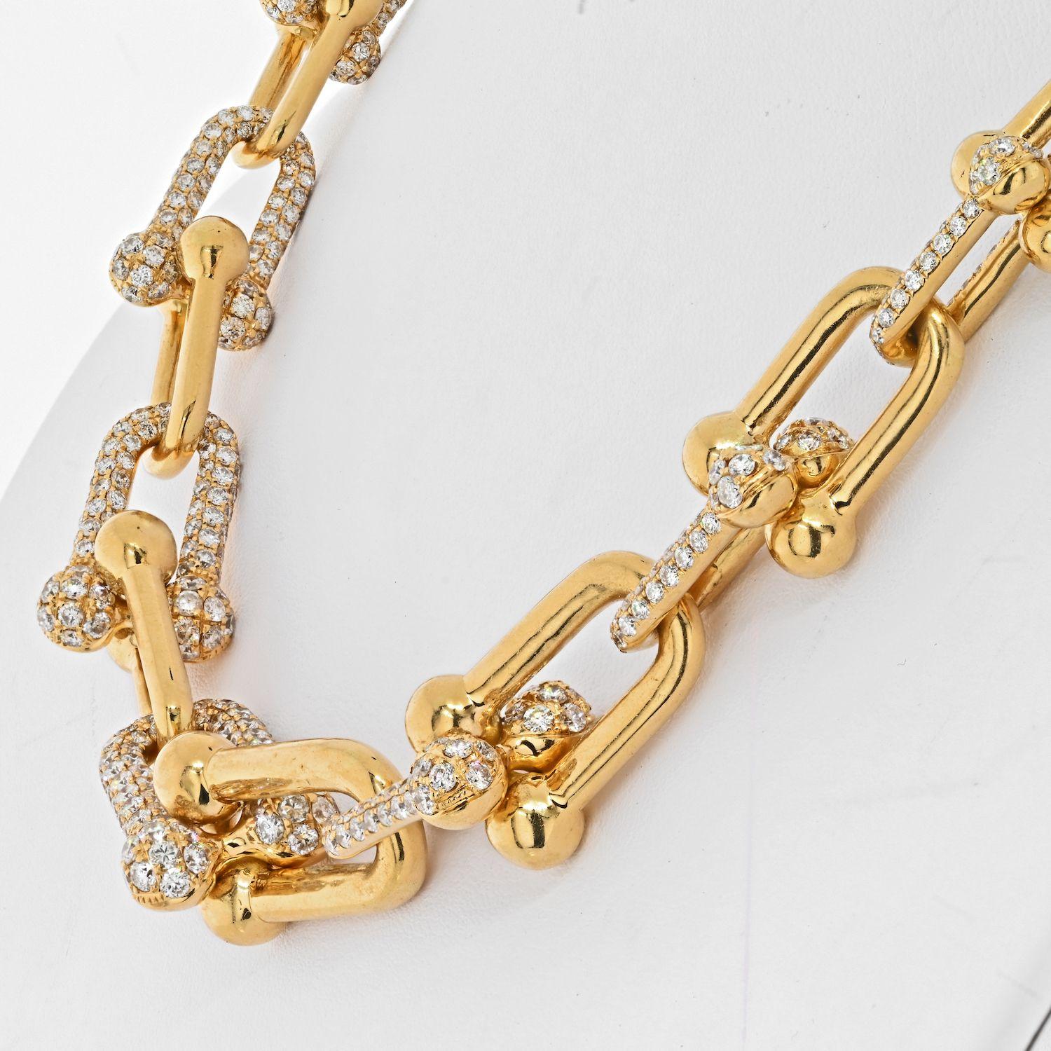 18 Karat Gelbgold 20 Karat abgestufte Diamant-Halskette mit Werkzeuggliedern (Rundschliff)