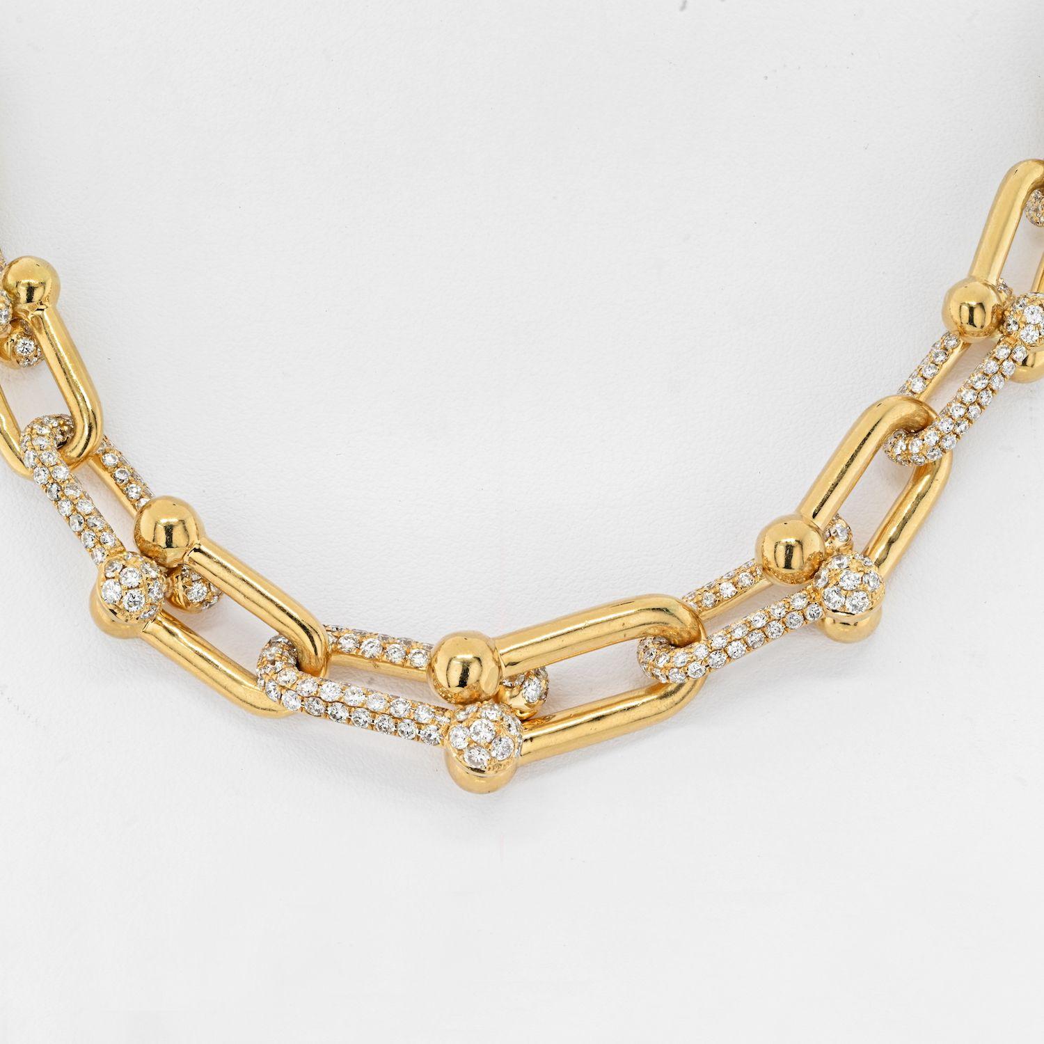 18 Karat Gelbgold 20 Karat abgestufte Diamant-Halskette mit Werkzeuggliedern im Zustand „Hervorragend“ in New York, NY