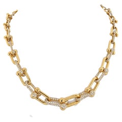 Vintage 18K Yellow Gold 20 Carat Graduated Tool Links Diamond Necklace
