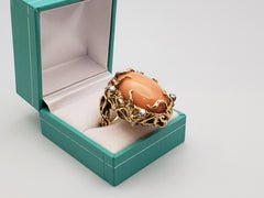 18K Yellow Gold 20 CT Orange Coral Diamond Designer Ring