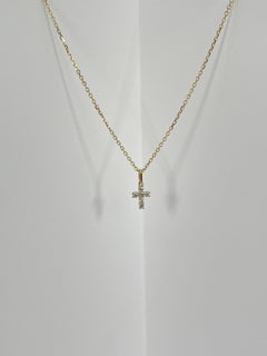 18K Yellow Gold .20 CTW Diamond Cross Pendant Necklace