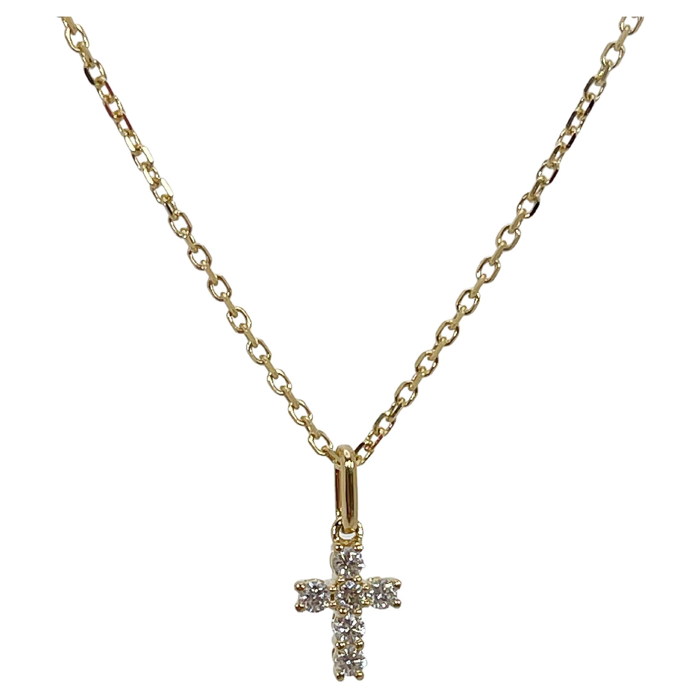 18K Yellow Gold .20 CTW Diamond Cross Pendant Necklace  For Sale