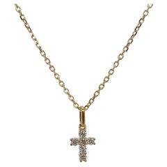 18K Yellow Gold .20 CTW Diamond Cross Pendant Necklace 
