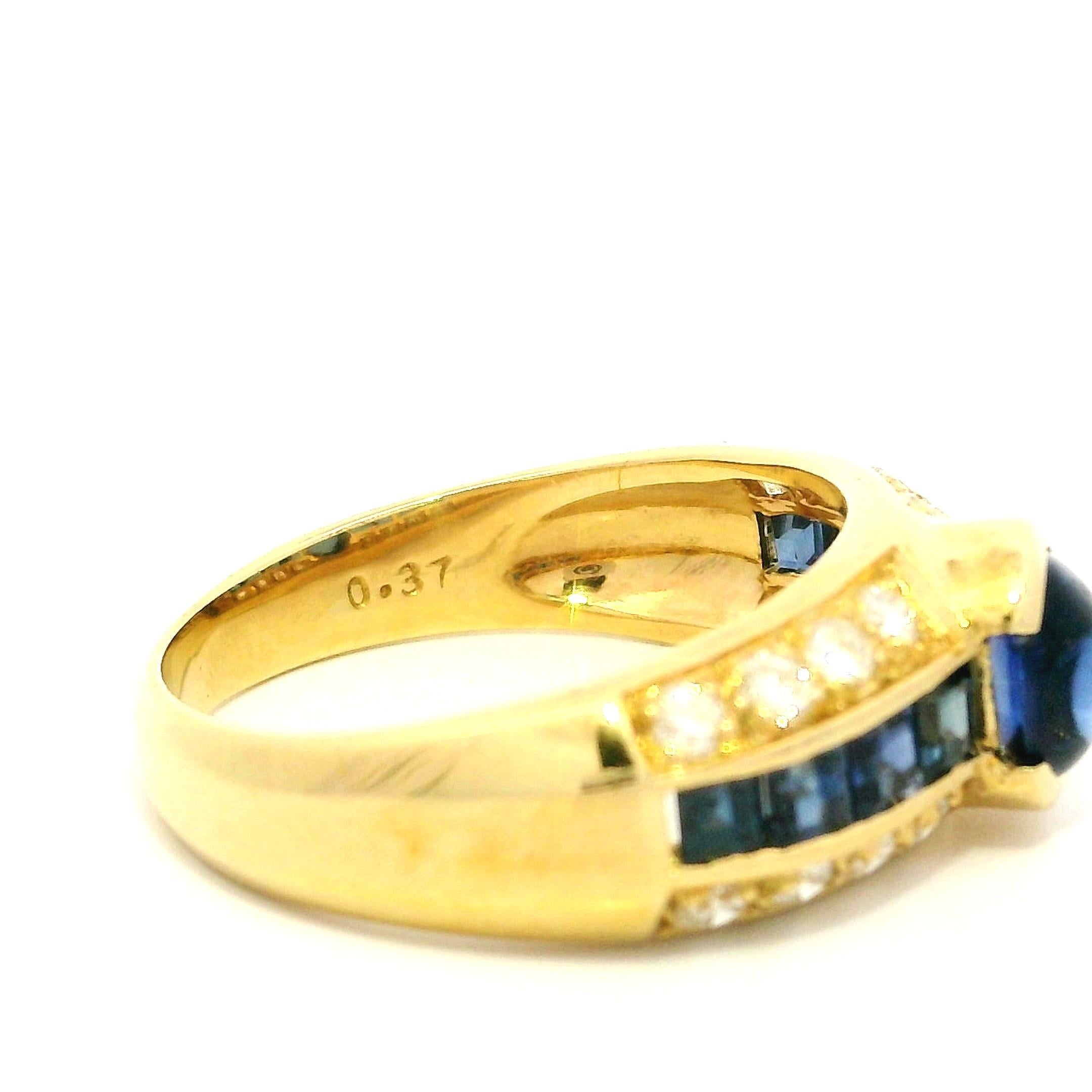 Anillo de oro amarillo de 18 quilates con zafiro cabujón y diamantes de alta calidad de 2,01 ctw en venta 2