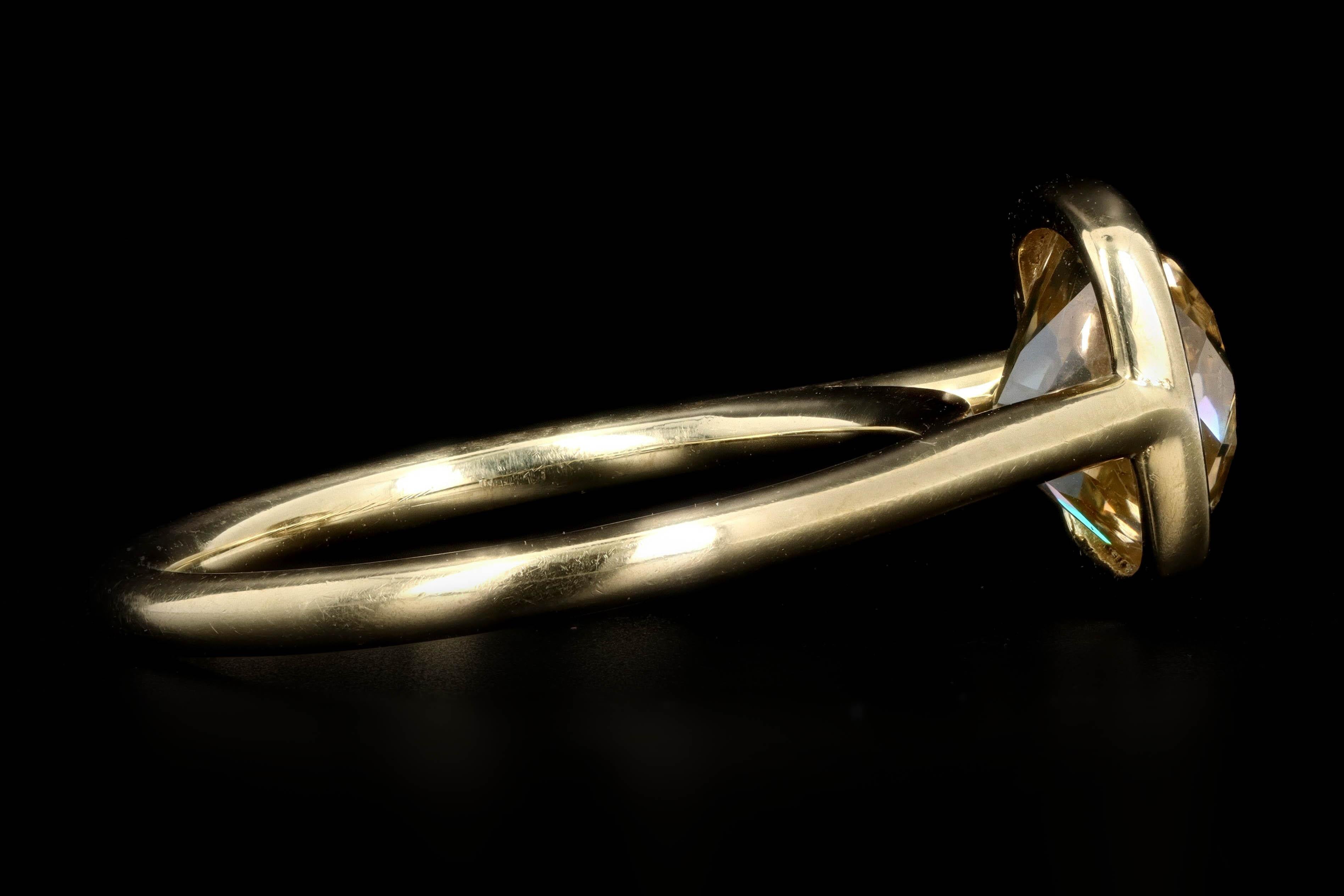 Women's 18 Karat Yellow Gold 2.05 Carat Old Mine Cut Champagne Diamond Engagement Ring For Sale