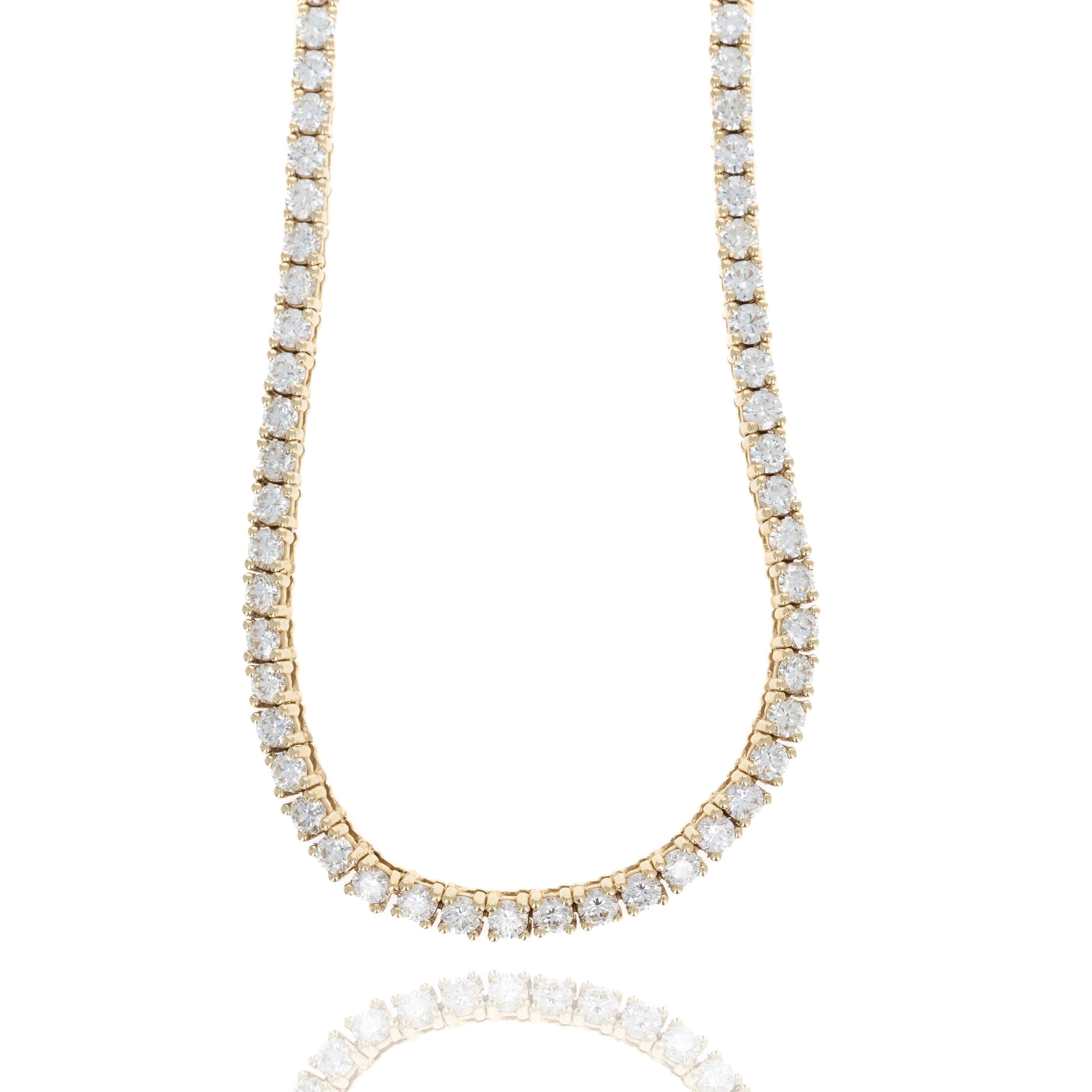 Era: New

Composition: 18K Yellow Gold

Primary Stone: Round Brilliant Diamonds

Carat Weight: 20.86 Carats In Total

Color/Clarity: G-H / SI2

Necklace Length: 16 Inches

Necklace Weight: 31.6 Grams

Item Barcode: 436729