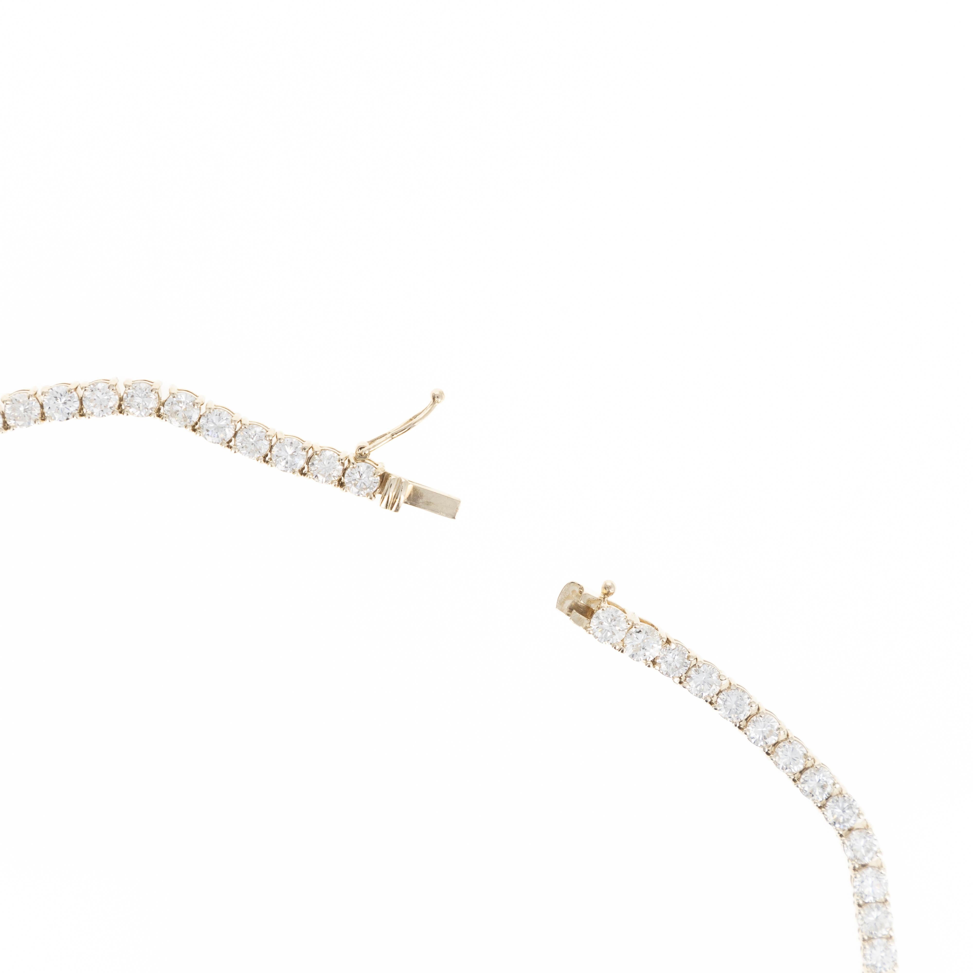 18K Yellow Gold 20.86 Carat Round Diamond Tennis Necklace In New Condition For Sale In Cape May, NJ