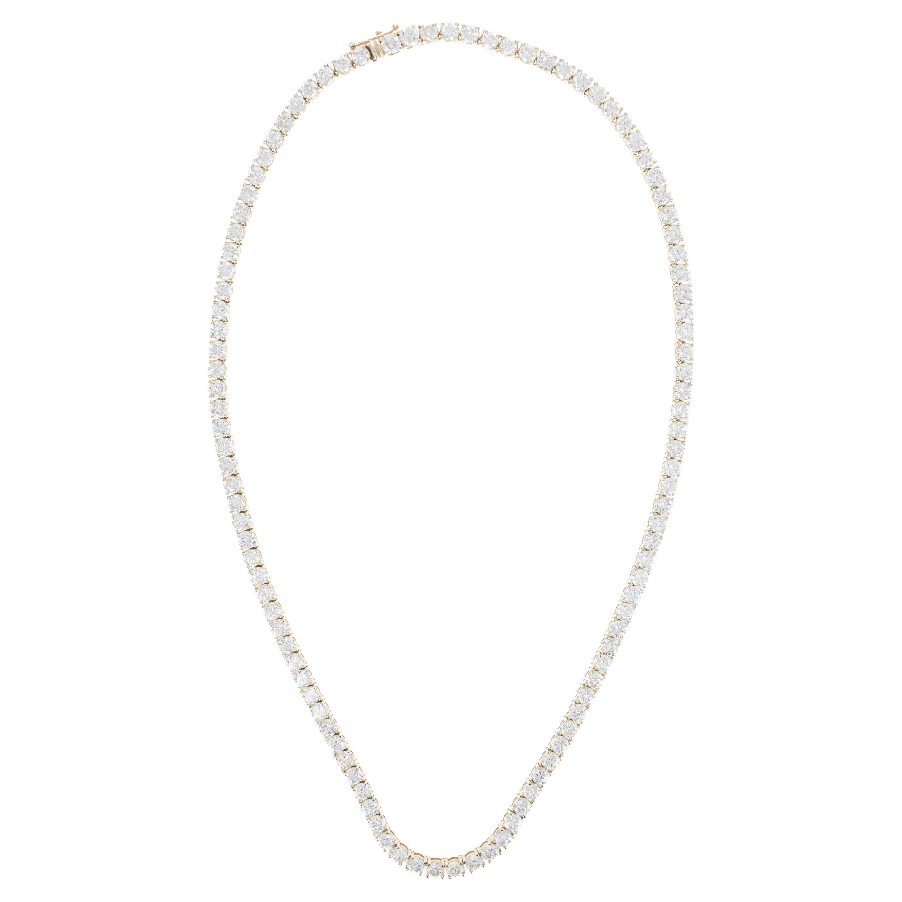 18K Yellow Gold 20.86 Carat Round Diamond Tennis Necklace