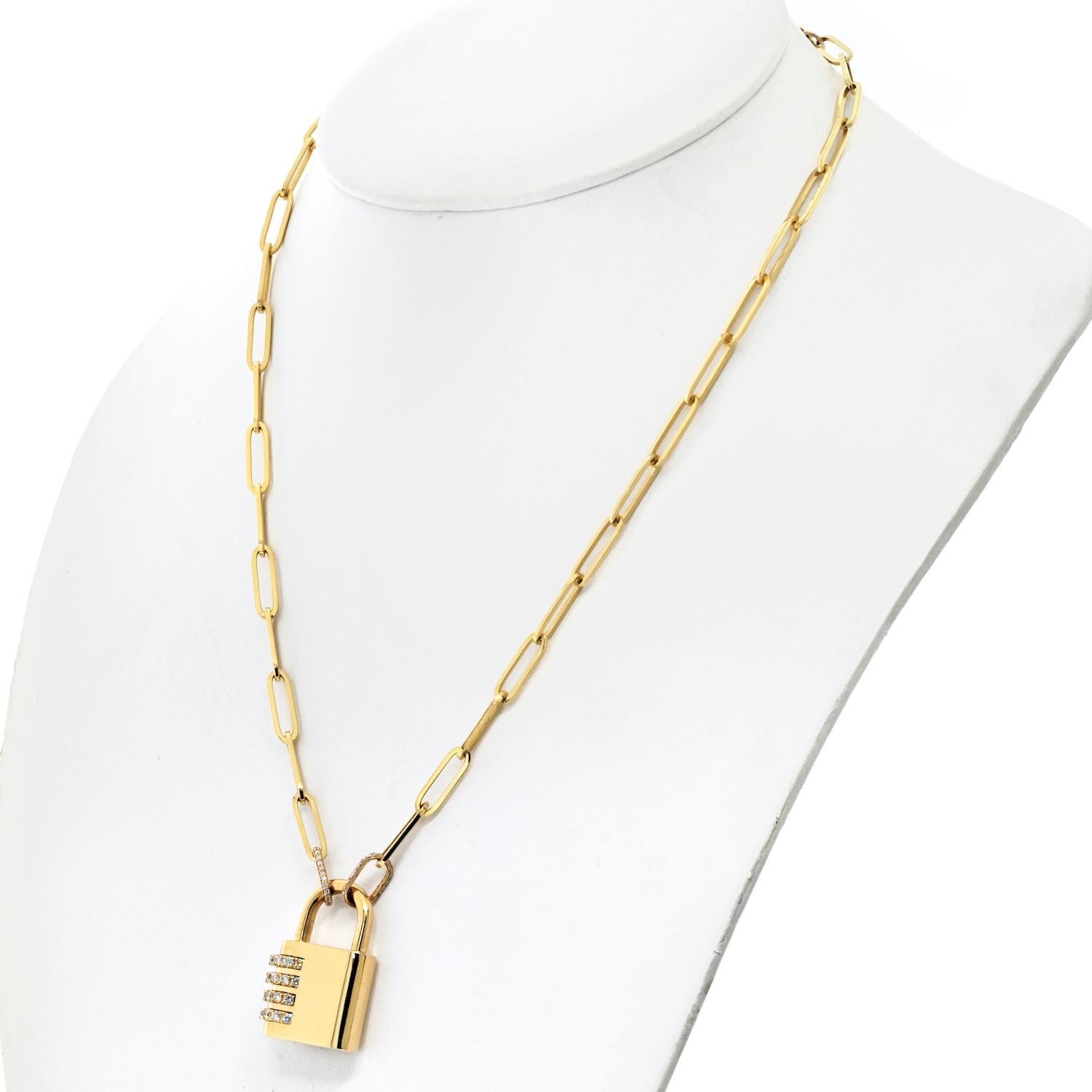 Collier à pendentif cadenas en or jaune 18 carats avec diamants de 2,08 carats Excellent état - En vente à New York, NY