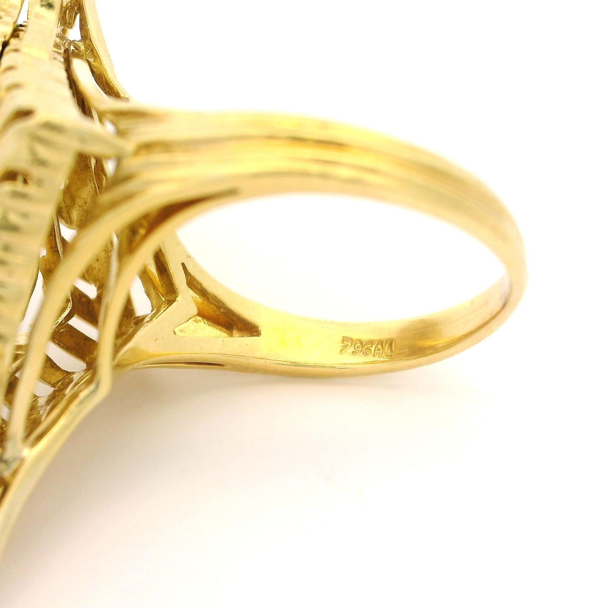 Anello geometrico a strati in oro giallo 18k con diamante da 0,20 carati a doppia finitura e texture In condizioni buone in vendita a Montclair, NJ