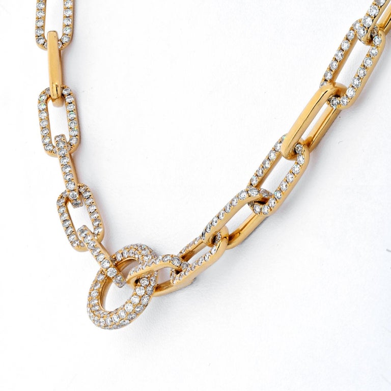 18K Yellow Gold 21 Carats Diamond Link Chain Necklace For Sale at 1stDibs