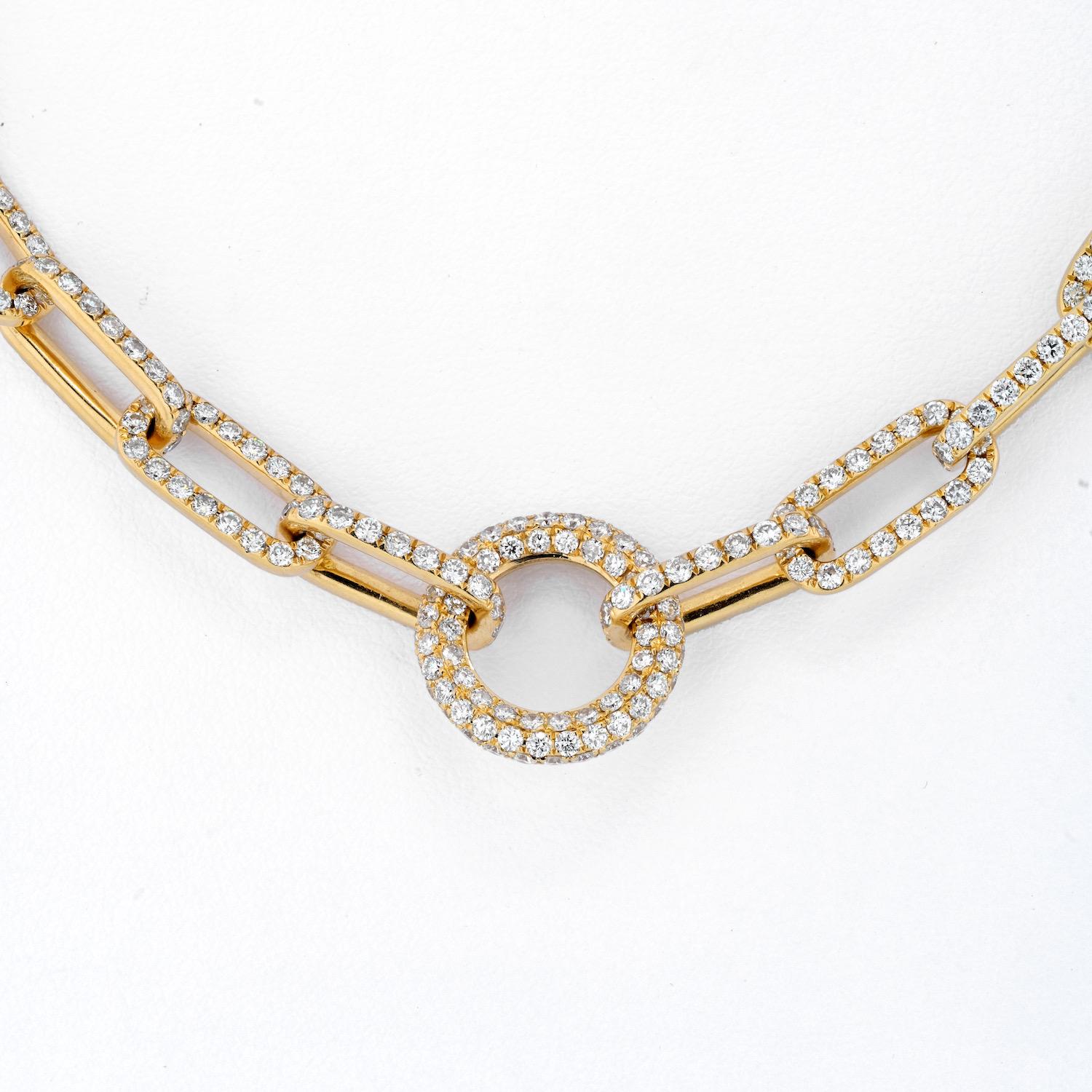 Modern 18K Yellow Gold 21 Carats Diamond Link Chain Necklace