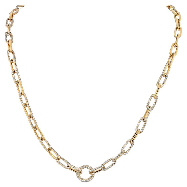18K Yellow Gold 21 Carats Diamond Link Chain Necklace For Sale at 1stDibs