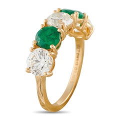 18K Yellow Gold 2.10ct Diamond and Emerald 5-Stone Ring MF16-062226