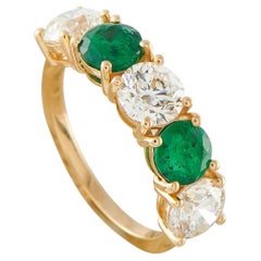 18K Yellow Gold 2.10ct Diamond and Emerald 5-Stone Ring MF16-062226