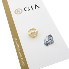 Bague cocktail en or jaune 18 carats 2,12ctw GIA diamant rond serti à la lunette avec fleur en halo