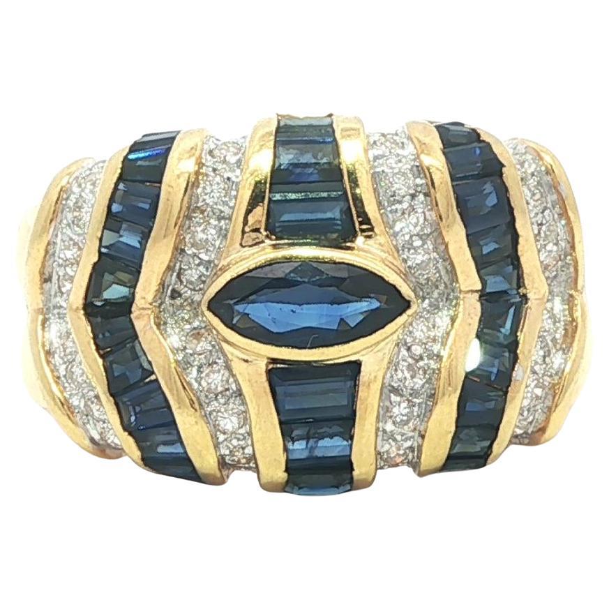 18k Yellow Gold 2.15ctw Baguette 
Marquise Sapphire 
Diamond Wide Band Ring For Sale