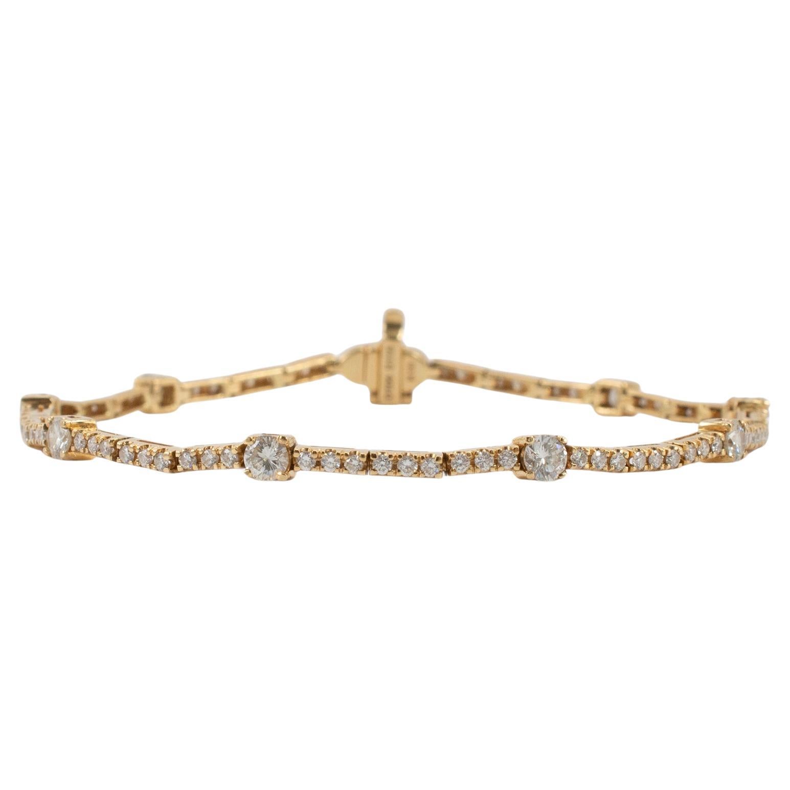18K Yellow Gold 2.21ct Diamond Station Tennis Bracelet