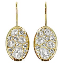 Pendientes de oro amarillo de 18 quilates con diamantes de 2,22 quilates en forma de gota y diamantes de talla rosa