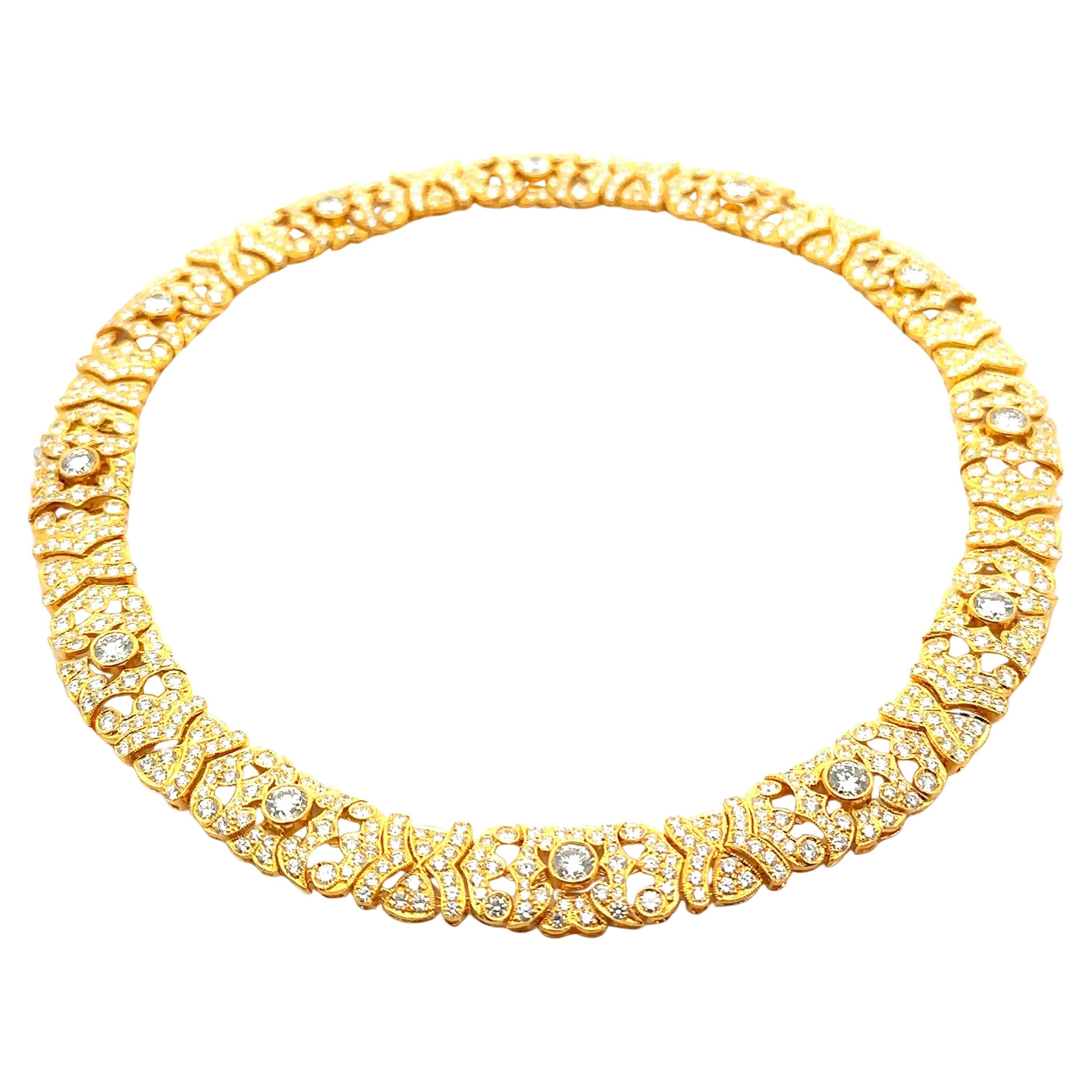 18k Gelbgold 22,38ctw VVS F Diamant bedeckt Kragen Aussage Halskette