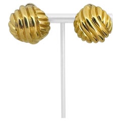 Pendientes de oro amarillo de 18 quilates 22,6 g macizo con bola acanalada pesada Italia