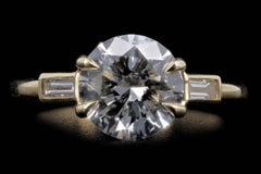 18K Yellow Gold 2.31 Carat Round Diamond 3 Stone Baguette Engagement Ring