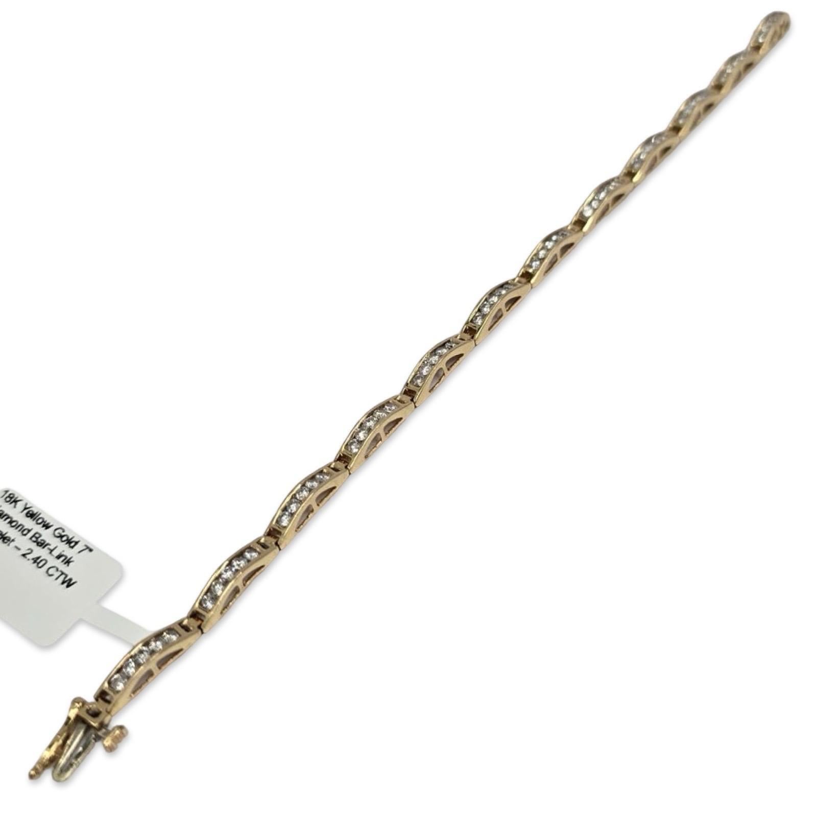 Bracelet à maillons en or jaune 18K, 2.40ct diamant, 7 pouces en vente 7