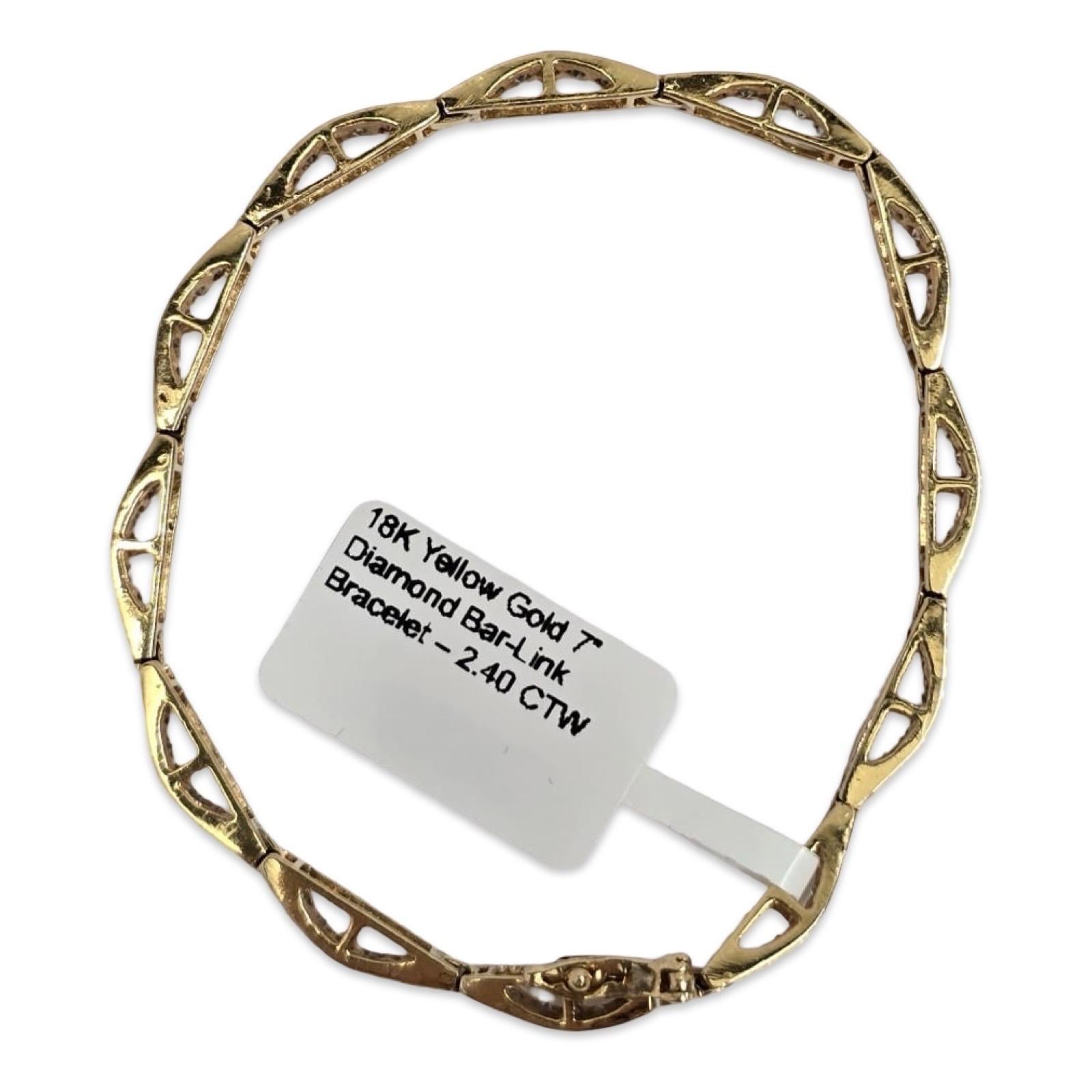 Bracelet à maillons en or jaune 18K, 2.40ct diamant, 7 pouces en vente 1