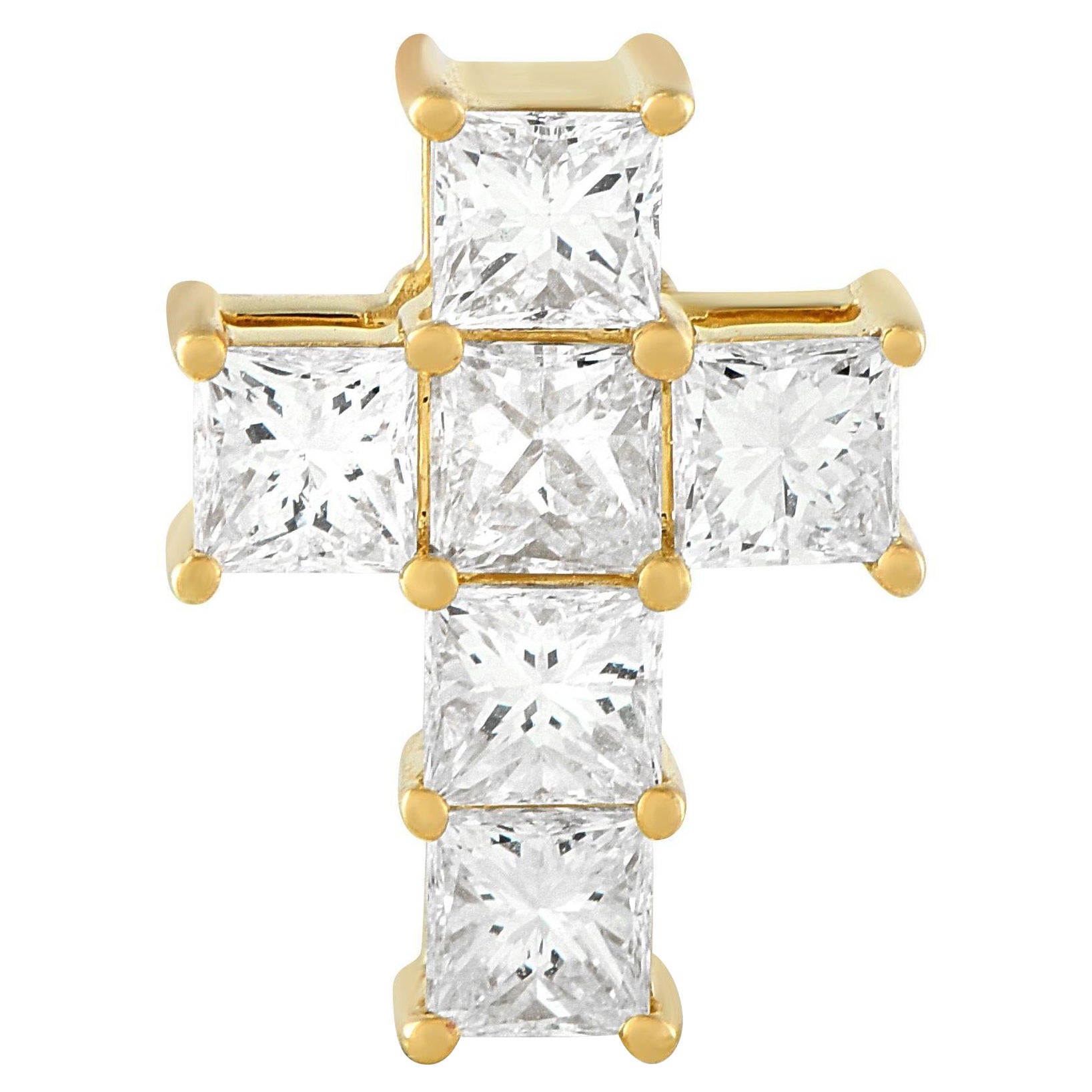 Pendentif croix en or jaune 18K avec 2.40ct de diamant en vente